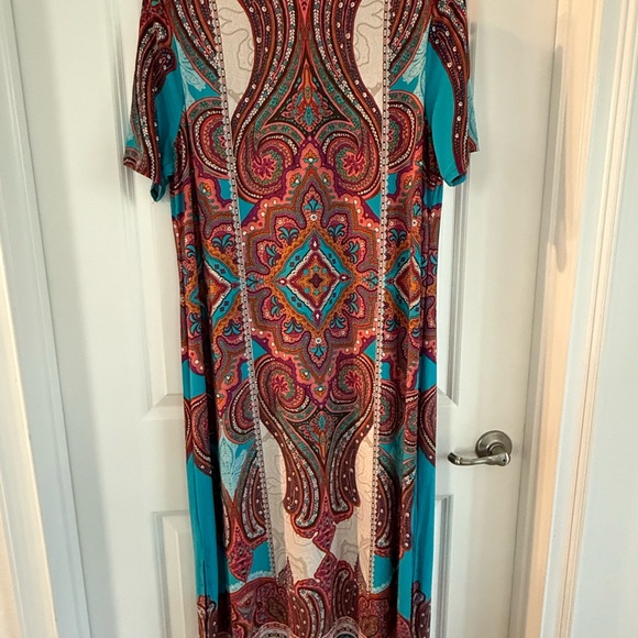 Chico's Teal and Coral Paisley Maxi Dress - Picture 1 of 3